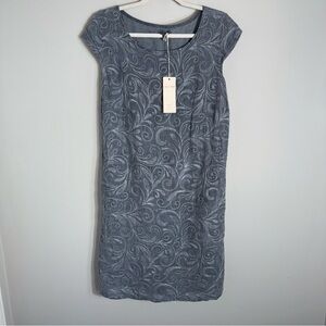Lina Tomei Short Cap Sleeve Linen Dress-Embroidered-Gray-XL-Made in Italy-NWT